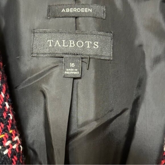 Talbots Aberdeen Blazer Jacket Wool Blend Red/Black Plaid Tailored Womens Sz 16 - Picture 5 of 12